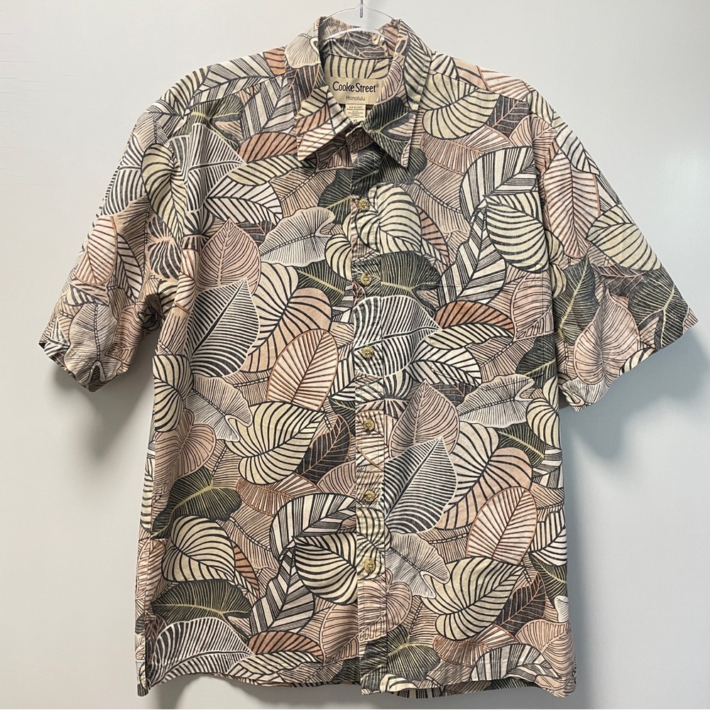 Cooke Street Hawaiian Leaf Print Aloha Shirt